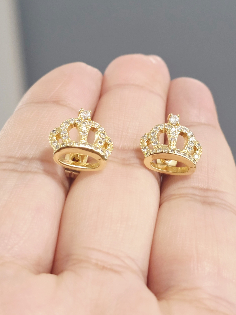 14k Gold Plated Crown Crystal Stud Earrings for Women